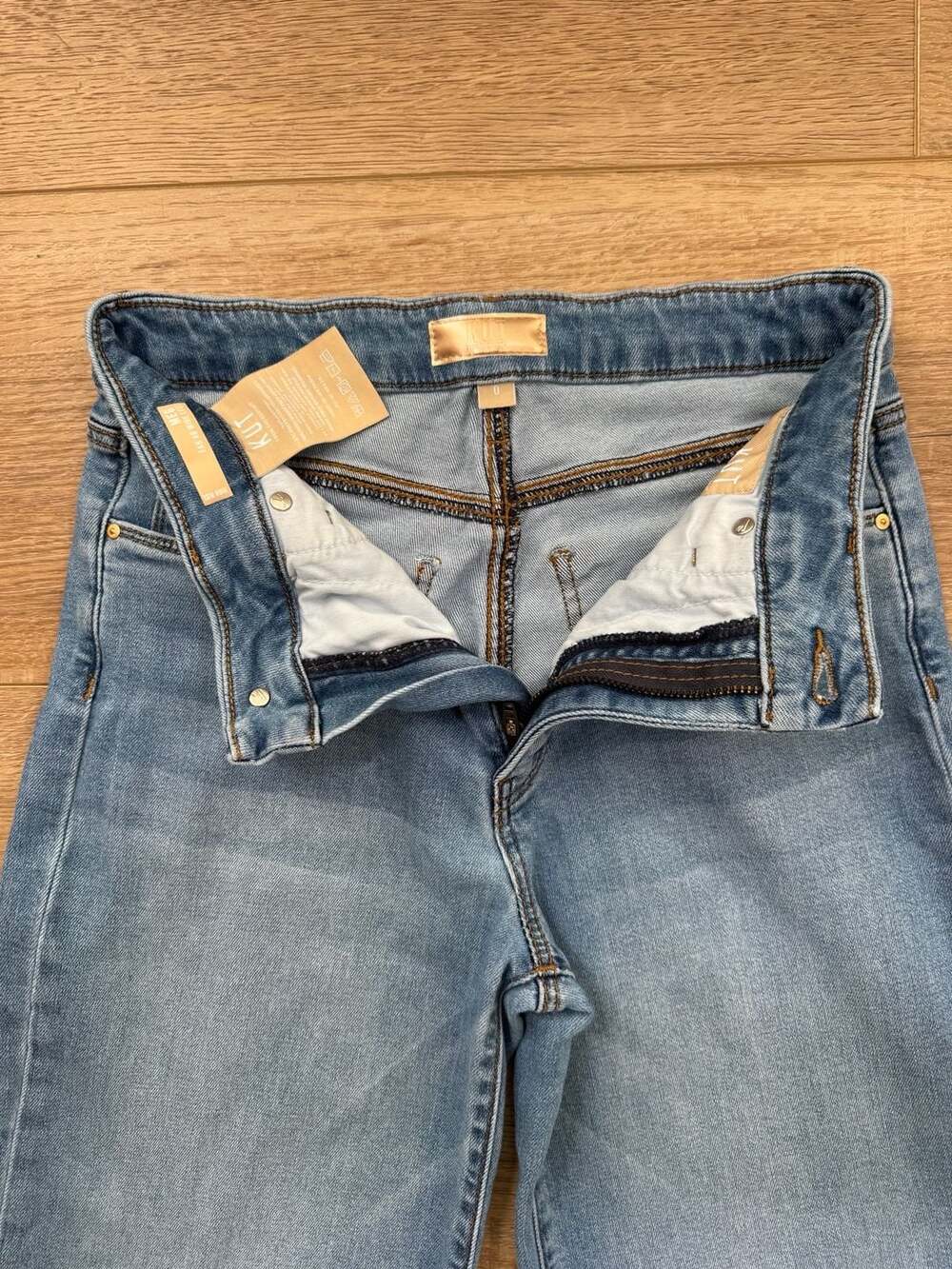 KUT from the Kloth Meg Fab Ab High Rise Wide Leg Raw Hem Jeans Size 0 Blue - Picture 4 of 15